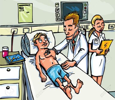 9290217-Cartoon-doctor-attending-a-young-patient-in-a-hospital-room-Stock-Vector